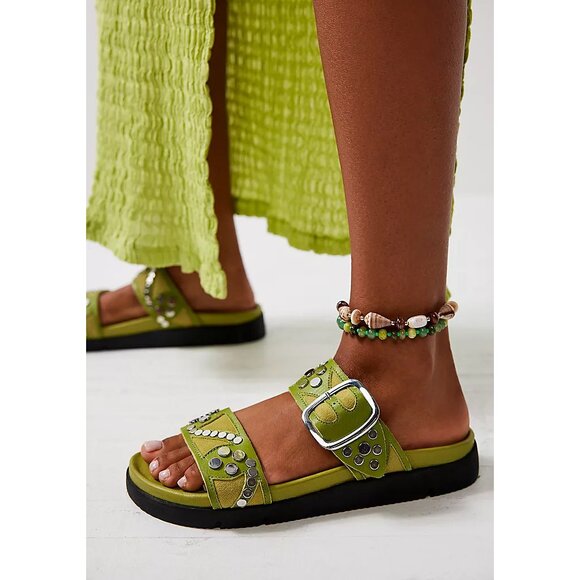 FREE PEOPLE Revelry Studded Sandals / Olive Moss - Picture 2 of 13